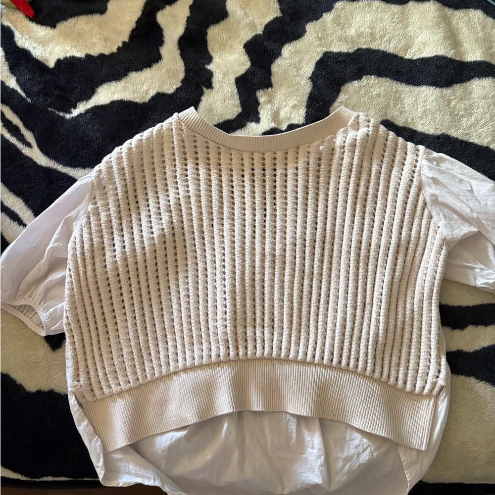 Zara Beige Knit Top with White Sleeves
